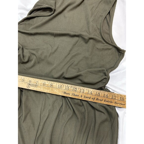 Pretty Garden Womens Olive Green Stretch Ribbed Mock Neck Jumpsuit Wide Leg XL - Picture 10 of 12